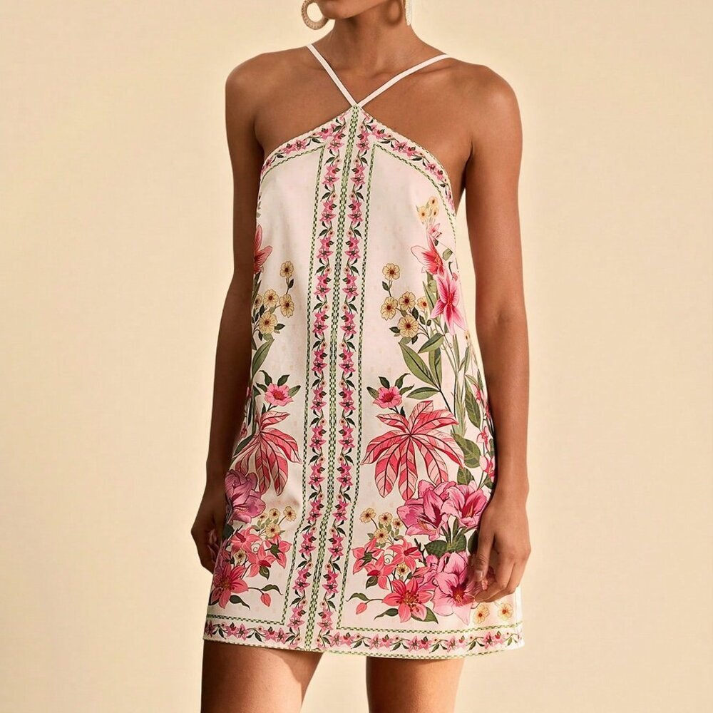 Multicolor Boho Women's Flower Print Mini Dress - Picture 6 of 6